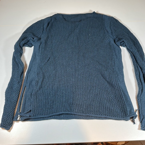 Wrap London Teal Open Knit Crew Neck Side Zip Sweater sz 6 - Picture 4 of 6